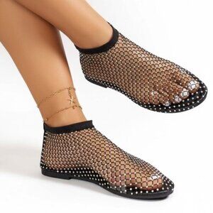 Black Mesh Rhinestone  Women's Slip-On Sock Flats Size EU 41 (US 9.5-10)